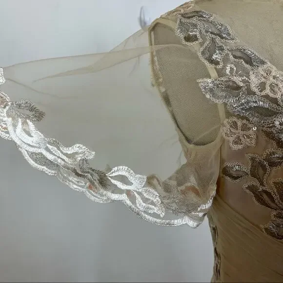 Teri Jon by Rickie Freeman Cream Tulle Sequin Jeweled Dress - Picture 4 of 10